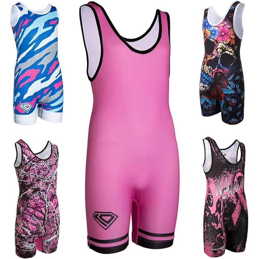 KO Sports Gear Unisex Wrestling Singlet for Adult Wrestlers - Wrestling Singlet for Men & Women - Bold Durable Uniform, Stretchy Breathable Material - Pink, Adult X-Large