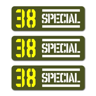 38 Special Ammo Bullet Olive Vinyl Decal Sticker Label 3"x1" 3-Pack