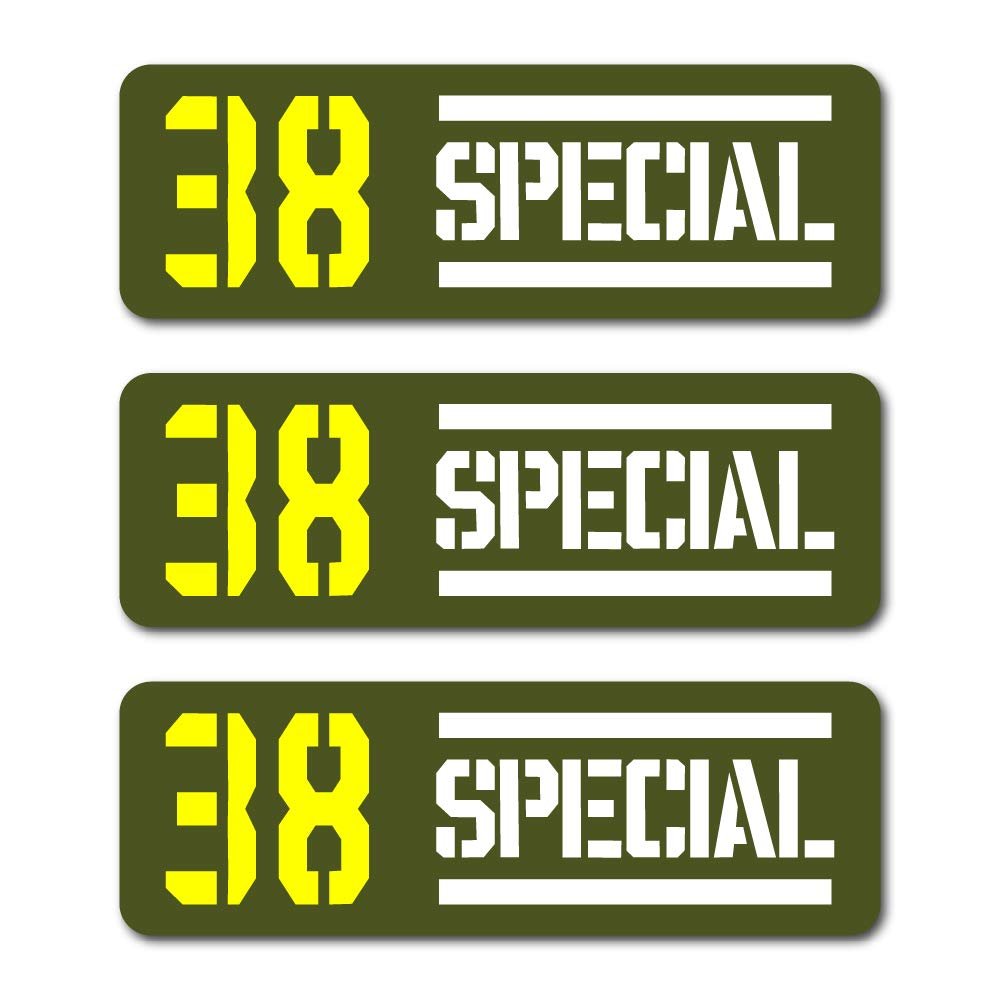 38 Special Ammo Bullet Olive Vinyl Decal Sticker Label 3"x1" 3-Pack
