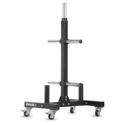 Commercial Olympic Bumper Plate Tree, 750 lb Capacity, with Two Bar Holders and Transport Wheels