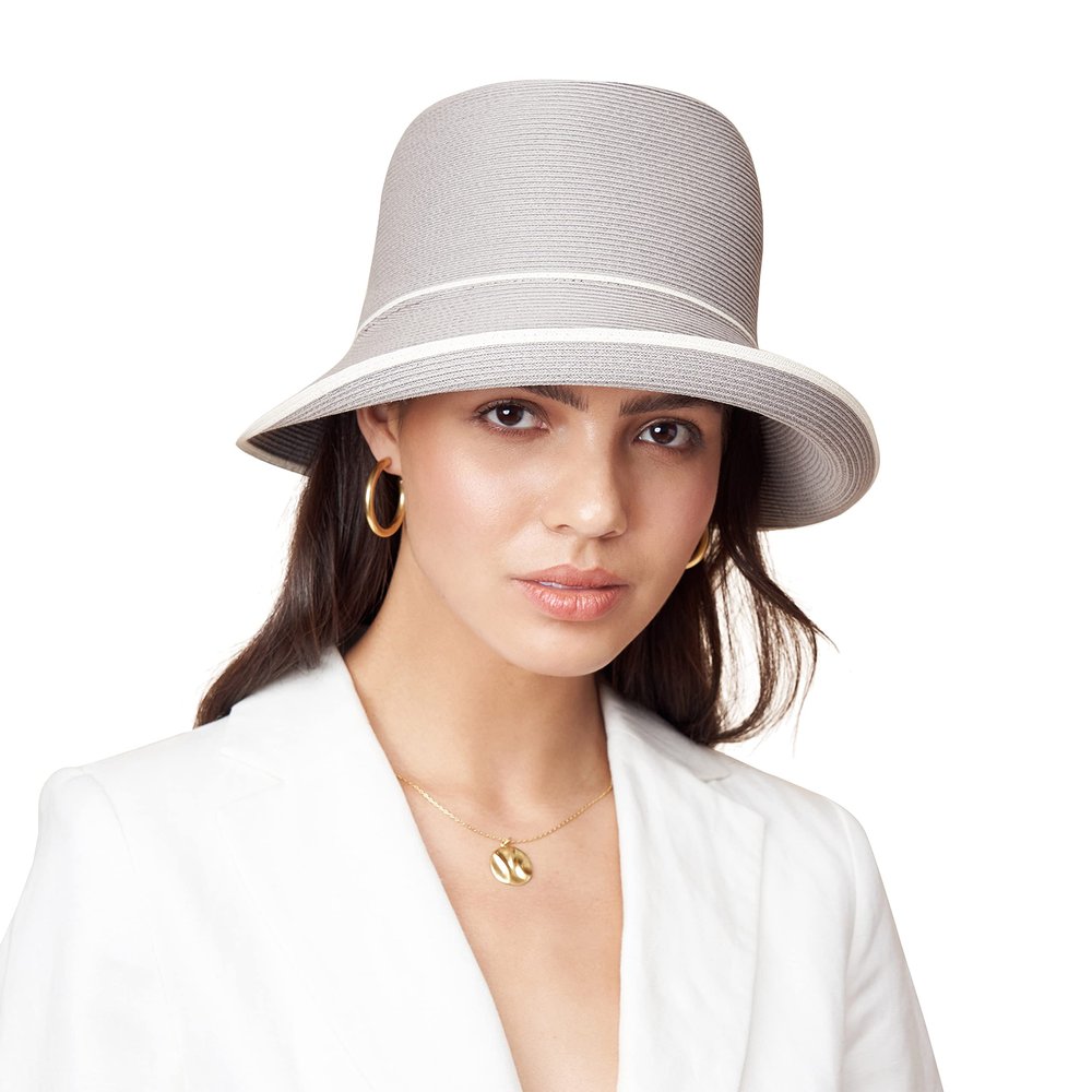 Pineapple&Star Maures Cloche Bucket Straw Sun Hat Fine Braid UPF 50+ for Women Midnight Grey