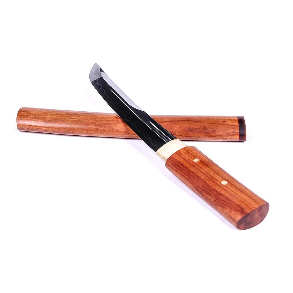 Siwode Short Sharp Handmade Katana,Full Tang, Rosewood,Japanese Samurai Real Sword (T10 Clay_Tempered) 15-Inch
