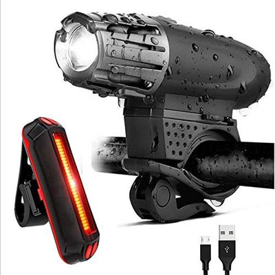 Lunar Bike Lights Front and Back Rechargeable, USB Bicycle Light and Bike Phone Mount Set, Strong and Durable, Easy to Install, Super Bright LED Headlight for Mountain and Road Cycling