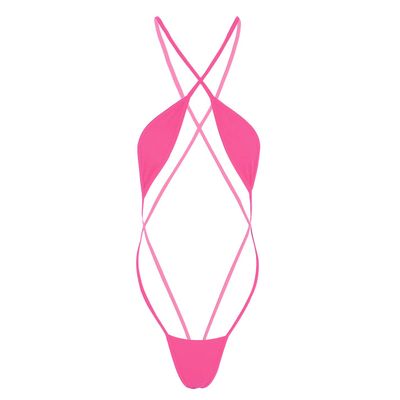 YOOJIA Women's Extreme Sling Shot Micro Mini Bikini One Piece Monokini Swimsuit Thong Bodysuit Pink One Size