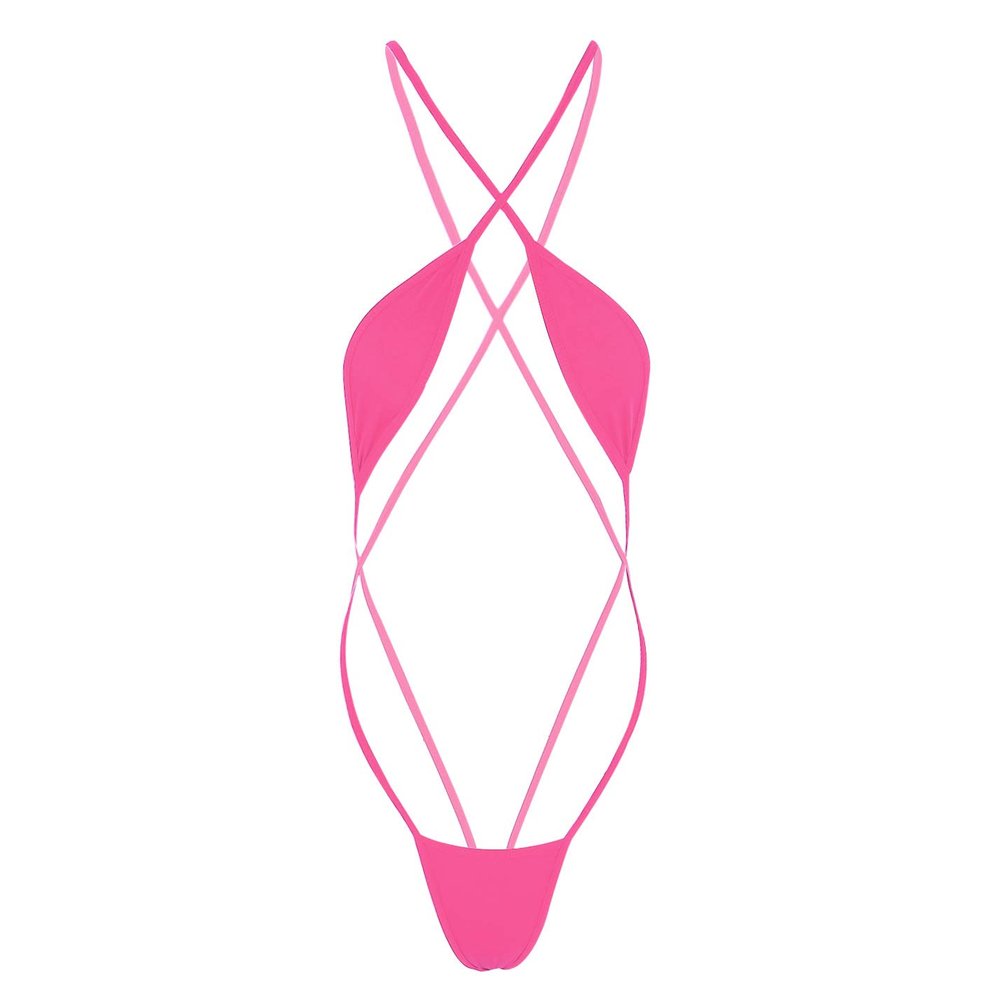 YOOJIA Women's Extreme Sling Shot Micro Mini Bikini One Piece Monokini Swimsuit Thong Bodysuit Pink One Size