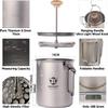 Bestargot Titanium Pot 750ml, Portable French Press | Ultralight Camping Pot for Coffee, Cooking & Survival | Compatible with Camp Stoves view 3