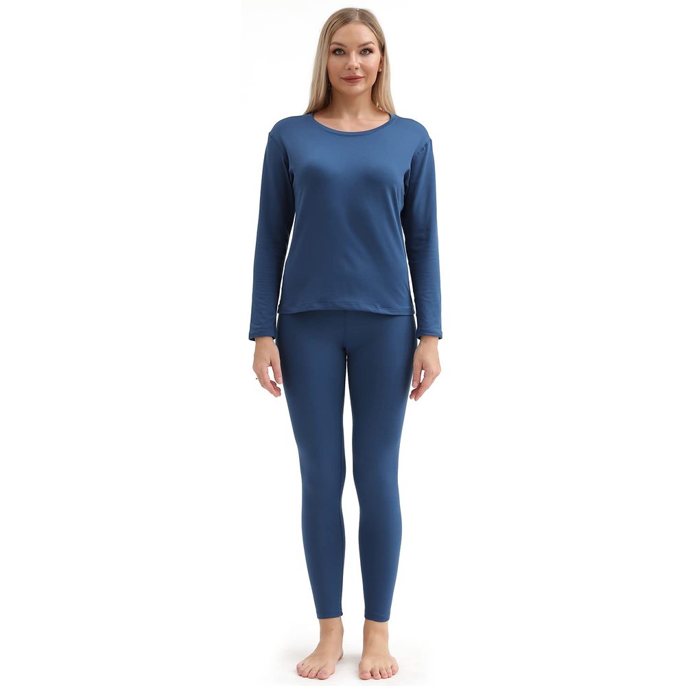 PISIQI Thermal Underwear Women Ultra-Soft Long Johns Set Base Layer Skiing Winter Warm Top & Bottom (S, Blue)