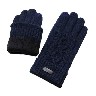 Men Winter Double-deck Gloves Warm Wool Knitted Gloves Touchscreen Thickened Men Fleece Gloves Cold Weather Cable Wool Knit Gloves (Navy blue)