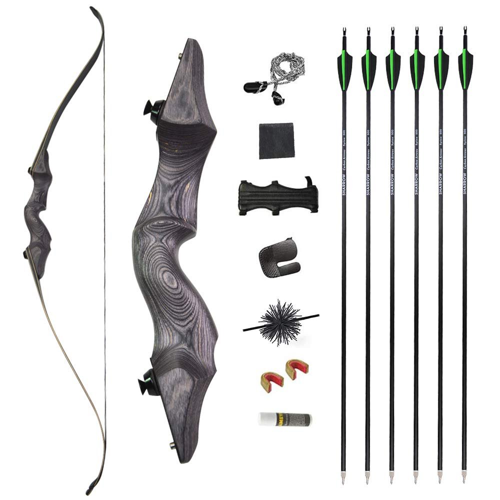 60Inch Archery Takedown Recurve Bow and Arrows Set Hunting Wooden Bow Riser 30-60lbs Traditional Longbow for Outdoor Target Practice Right Hand (Black, 55lbs)