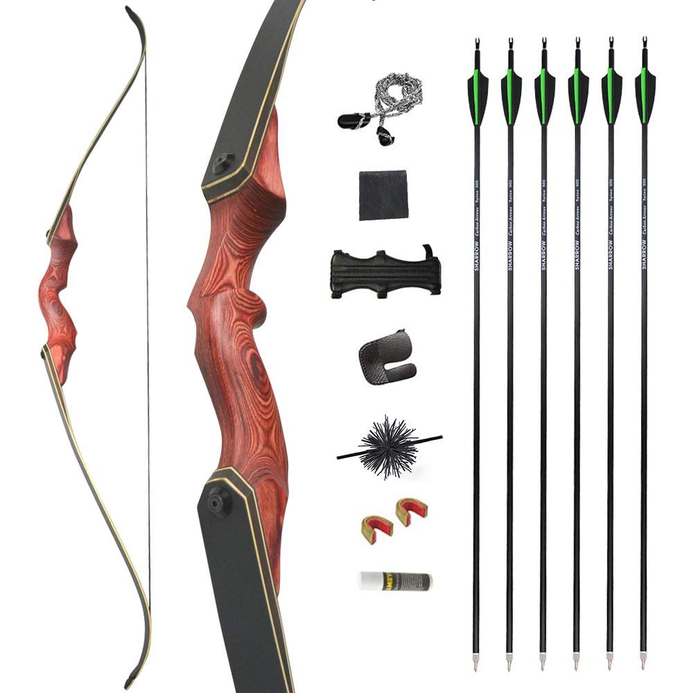 60Inch Archery Takedown Recurve Bow and Arrows Set Hunting Wooden Bow Riser 30-60lbs Traditional Longbow for Outdoor Target Practice Right Hand (red, 50lbs)