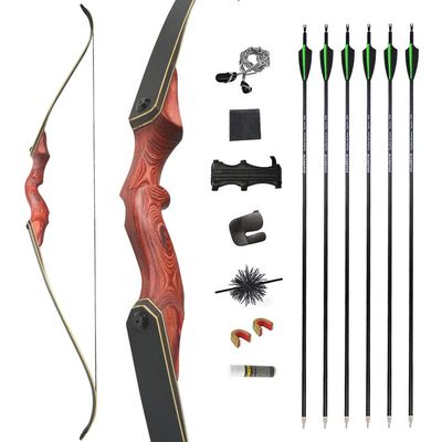 60Inch Archery Takedown Recurve Bow and Arrows Set Hunting Wooden Bow Riser 30-60lbs Traditional Longbow for Outdoor Target Practice Right Hand (red, 30lbs)