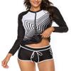 YATEEN Women's Long Sleeve Sun Protection Rash Guard Wetsuit Two Piece Swimsuit Set Black/White view 1