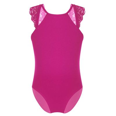 Freebily Kids Girls Lace Cutouts Back Ballet Dance Leotard Bodysuit Top for Gymnastic Sports Active wear Rose_Red 4 Years