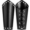 2 Pieces Unisex Faux Leather Gauntlet Wristband Arm Guards Viking Wrist Guard Medieval Knight Bracers for Steampunk Cosplay Party Accessories (Black) view 1
