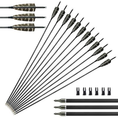 Obert 12pcs 30 Inches Premium Archery Carbon Arrows with Natural Turkey Fletching Feathers Hunting Target Practice for Bows Hunting Arrows