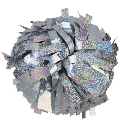 ICOCHEER Cheerleading Pom Poms Metalic Holographic Cheerleader with Baton Handle 6 inch 1 Pair 2 Pieces (Silver)