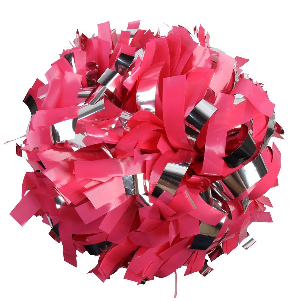 ICObuty Plastic Cheerleader Cheerleading Pom Poms 6 inch 1 Pair 2 Pieces (Silver/Wet Hot Pink)