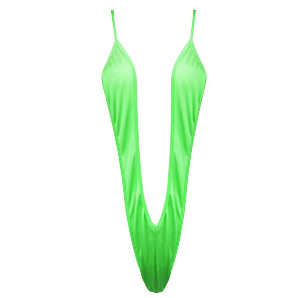 FEESHOW Women's Sling Shot One Piece Bikini Monokini Swimwear Swimsuit Bodysuit Green One Size