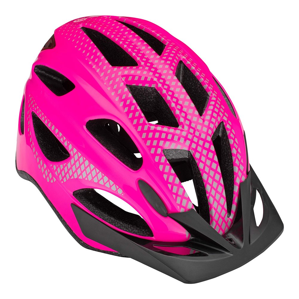 Schwinn Beam Lighted Helmet for Adults, Pink, Size 58 - 62 cm for Riders Ages 14+, Rear LED Light, Reflective Strips, Adjustable Dial and Straps, 17 Air Vents, Removable Visor, Adult Bike Helmet