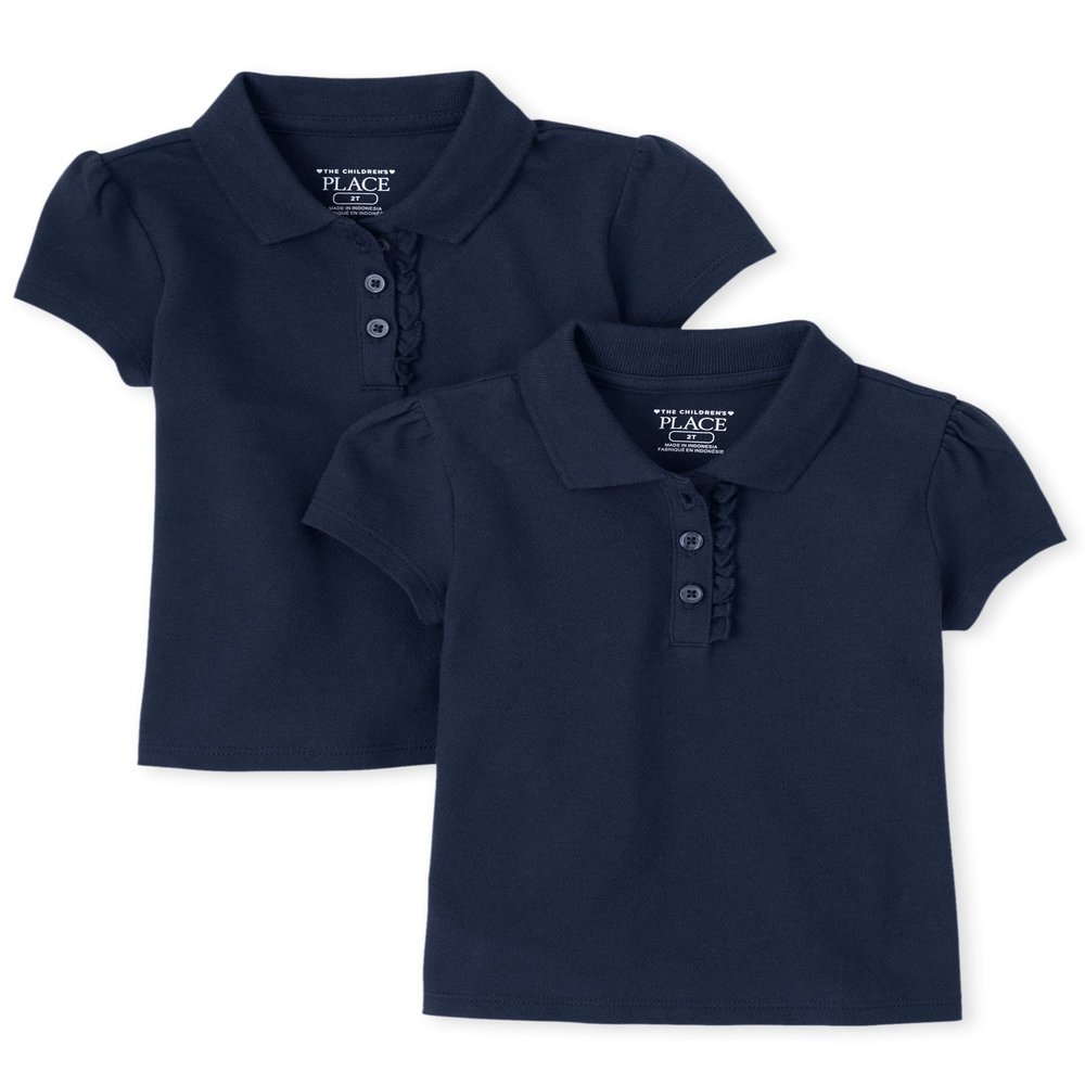 The Children's Place Baby Girls and Toddler Girls Short Sleeve Ruffle Pique Polo, Tidal, 2T