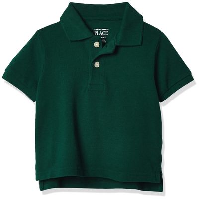 The Children's Place Baby Boys' and Toddler Short Sleeve Pique Polo, Spruce Shade Single, 4T