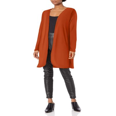 Star Vixen Women's Plus Size Long Sleeve Open Front Casual Cardigan Duster Length in Silky Knit Fabric