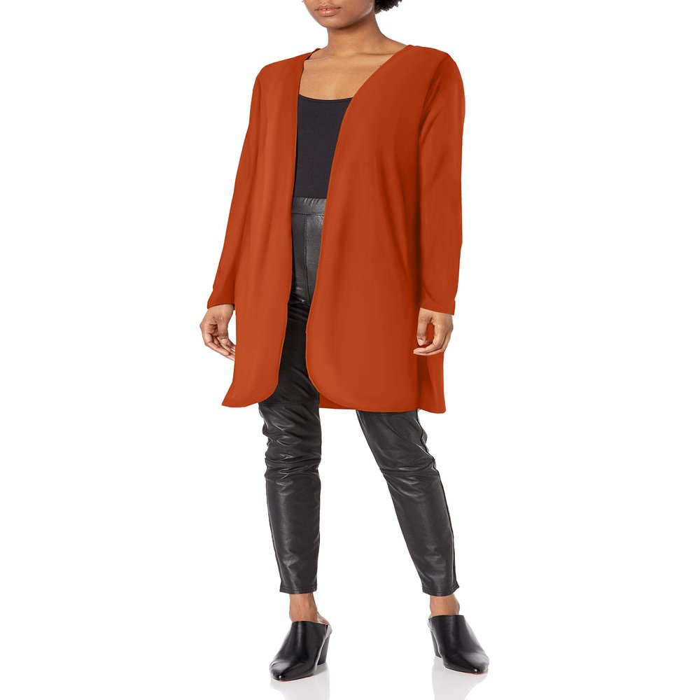 Star Vixen Women's Plus Size Long Sleeve Open Front Casual Cardigan Duster Length in Silky Knit Fabric