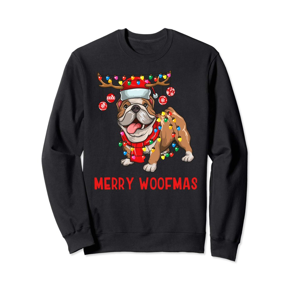 Christmas Cute Bulldog Dog Holiday Lights Merry Woofmas Sweatshirt