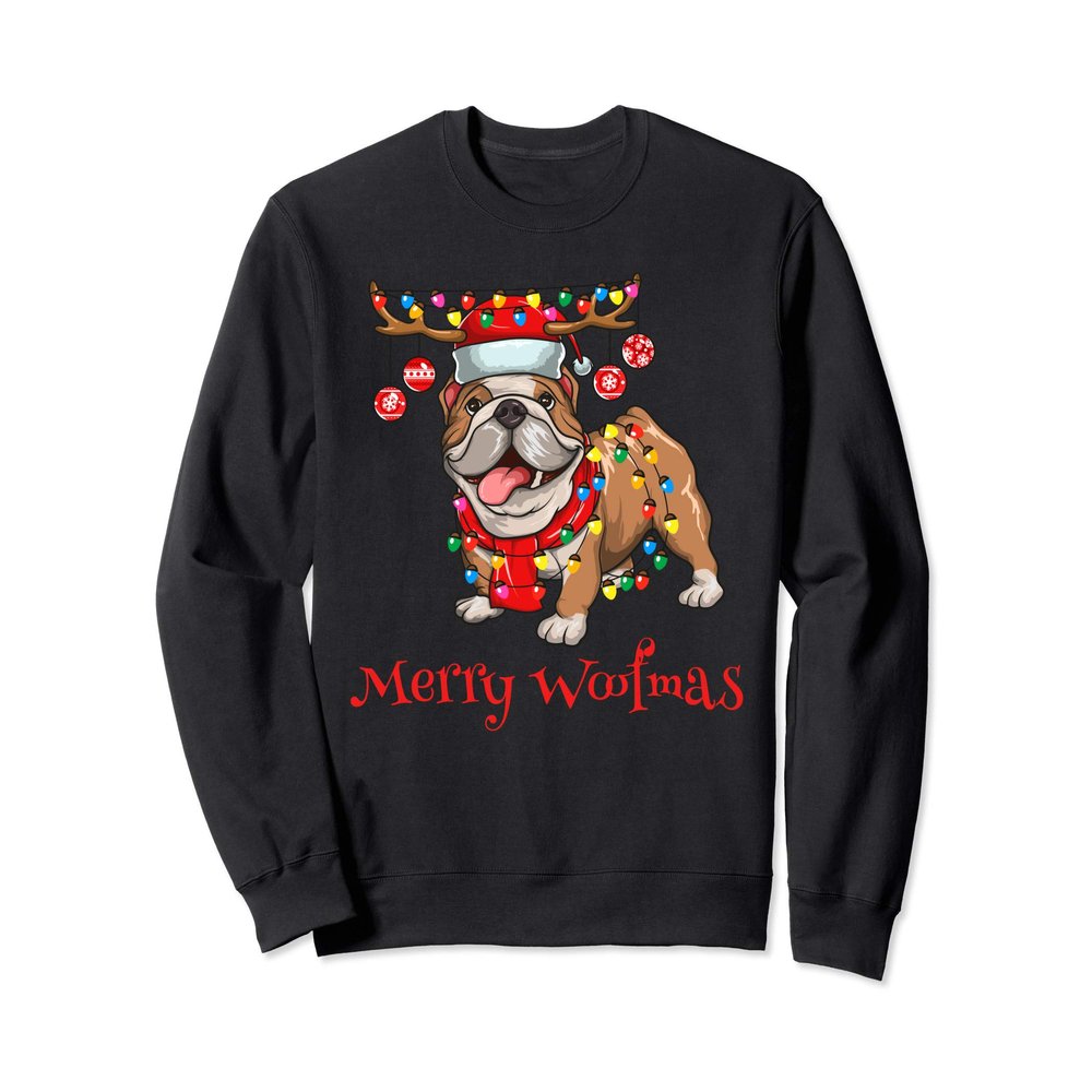 Christmas Cute Bulldog Dog Holiday Lights Merry Woofmas Sweatshirt
