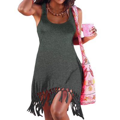 pinziko Women's Summer Beach Dress Bikini Cover Up Casual Vacation Short Dresses Gray