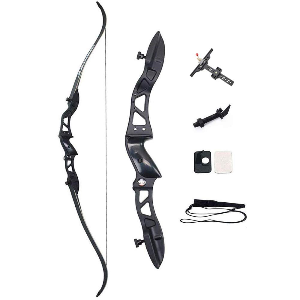 66 Inch Archery Takedown Recurve Bow and Arrow Set 24lbs-36lbs Aluminum Alloy Bow Riser Hunting Recurve Bows Target Practice Longbow for Shooting Competition Game (Black, 30 Lbs)