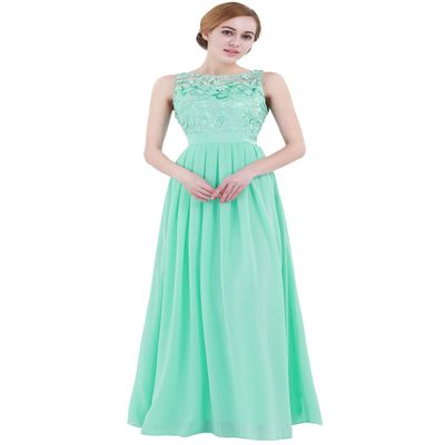 Aislor Women's Chiffon Crochet Floral Lace Wedding Bridesmaid Maxi Dress Evening Party Prom Gown Turquoise 2