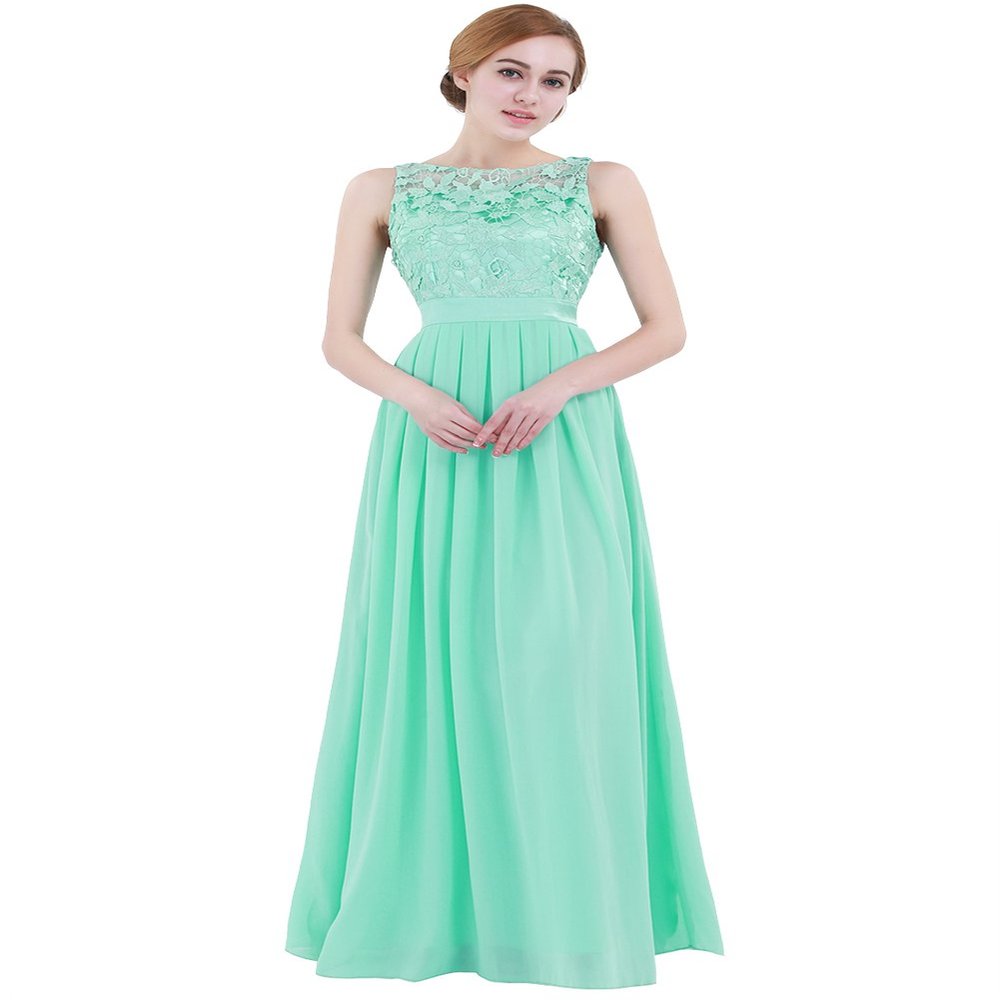 Aislor Women's Chiffon Crochet Floral Lace Wedding Bridesmaid Maxi Dress Evening Party Prom Gown Turquoise 2