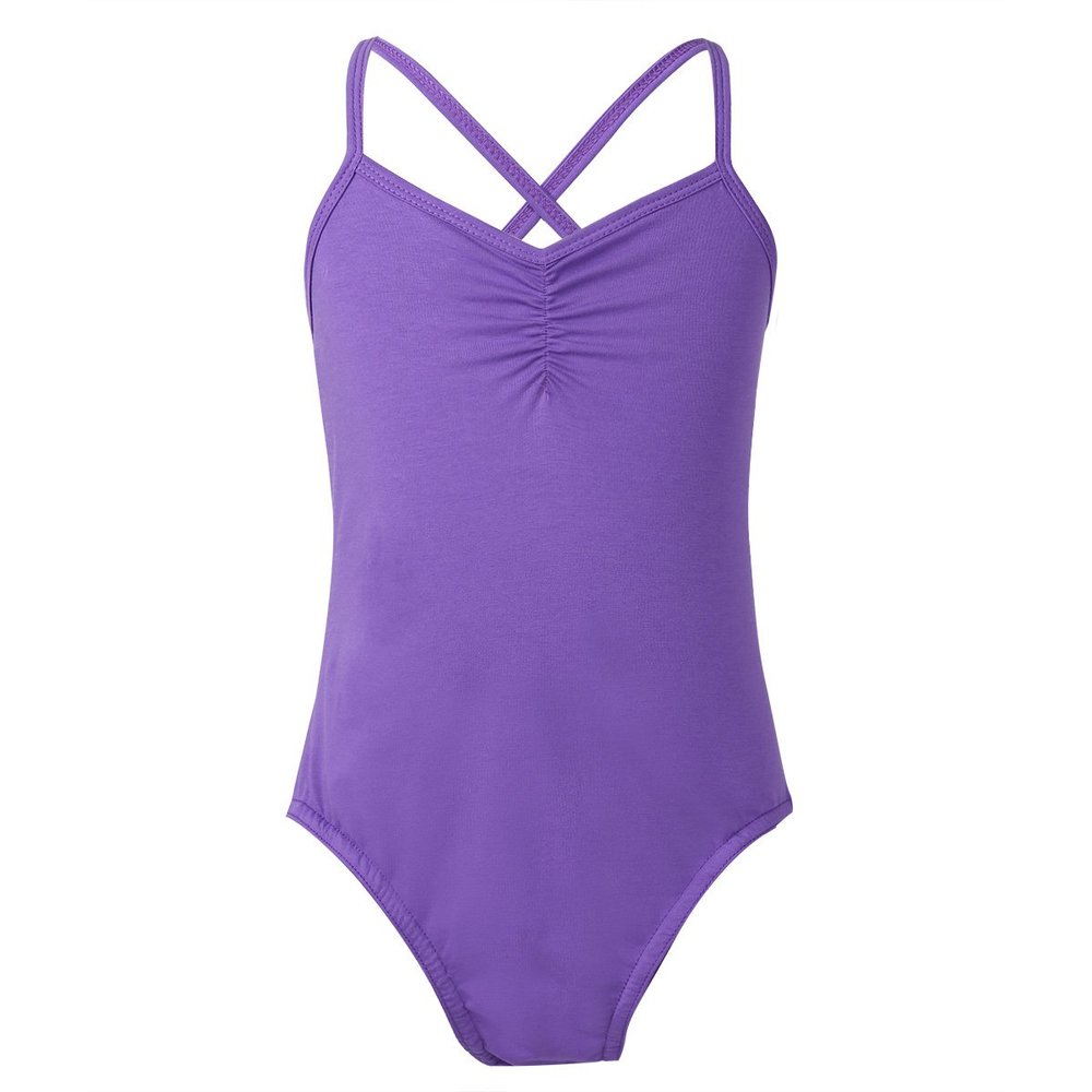 Aislor Kids Girls Cotton Criss Cross Back Gymnastics Leotard Jumpsuit Ballet Dance Dancewear Purple 7-8 Years