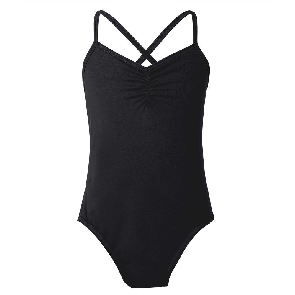 Aislor Kids Girls Cotton Criss Cross Back Gymnastics Leotard Jumpsuit Ballet Dance Dancewear Black 5-6X