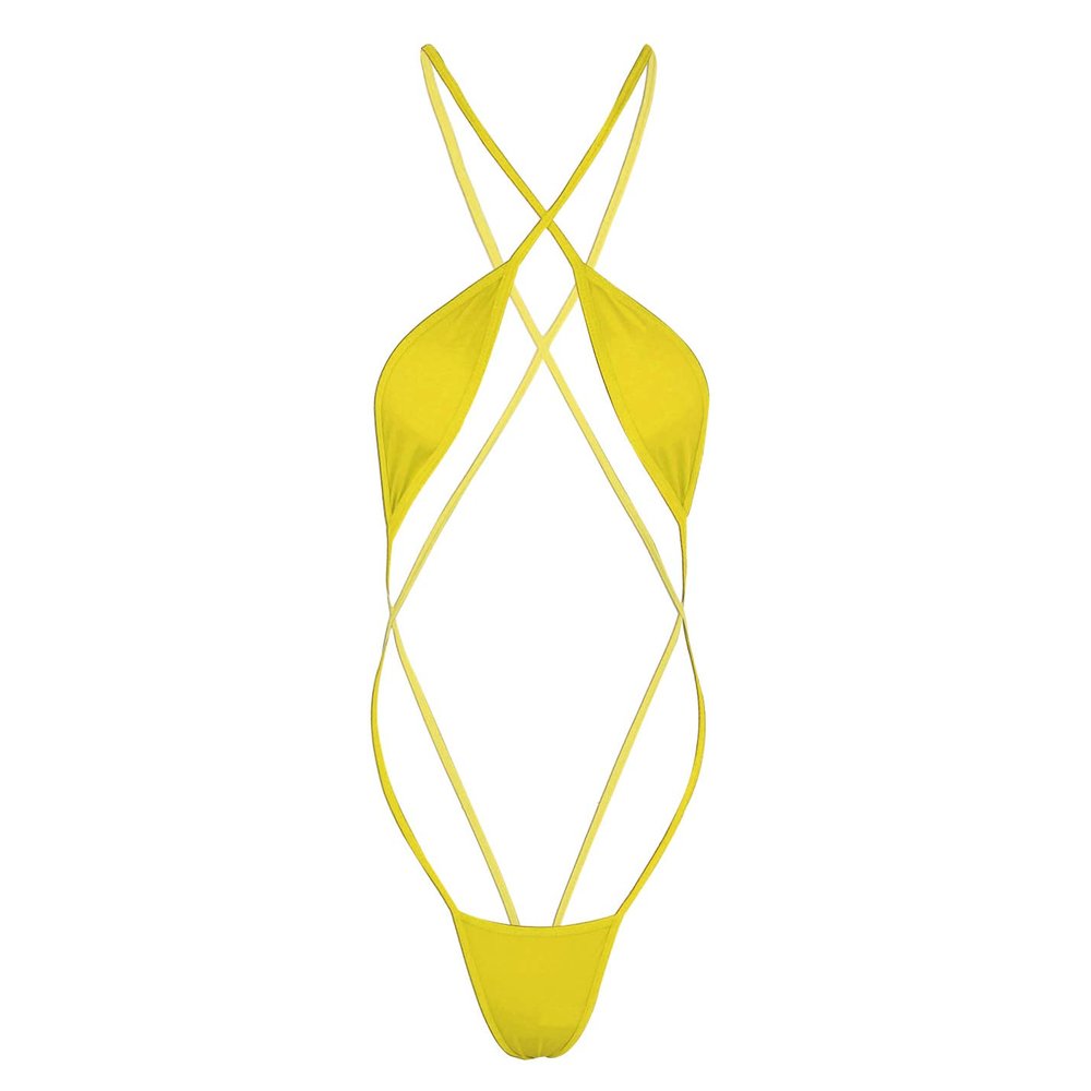 Aislor Women's One Piece G-String Sling Shot Strappy Mini Bikini Thong Bodysuit Teddy Monokini Swimwear Yellow One Size