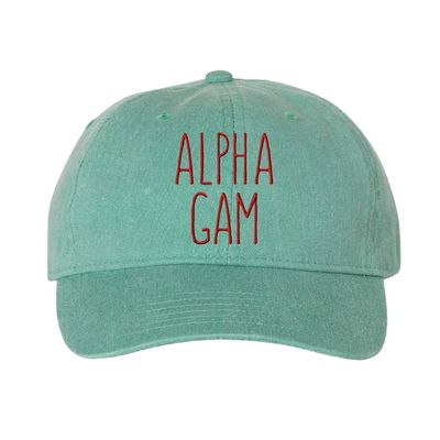 Alpha Gamma Delta Mod Pigment Dyed Baseball Cap Seafoam w/Maroon Thread Color