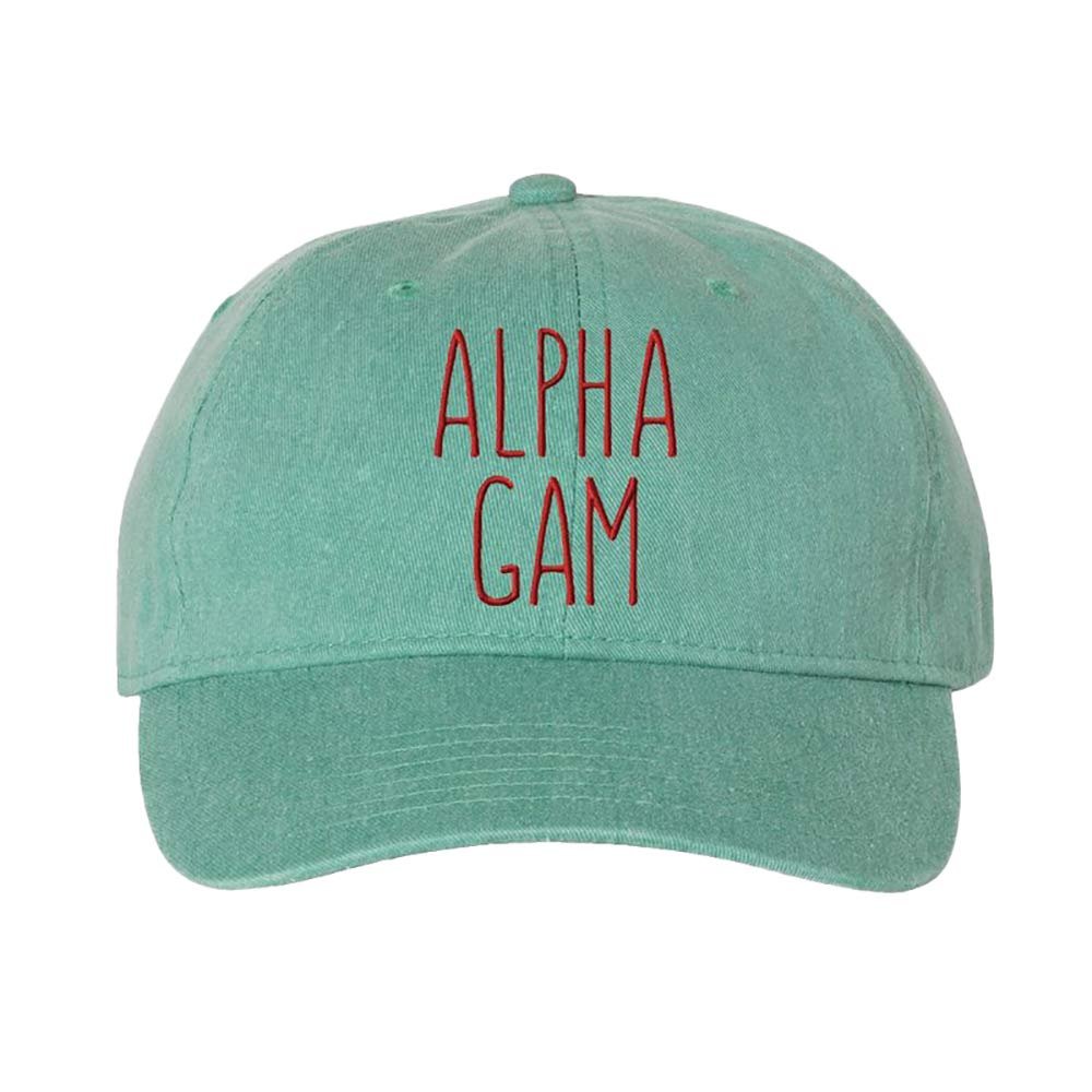 Alpha Gamma Delta Mod Pigment Dyed Baseball Cap Seafoam w/Maroon Thread Color