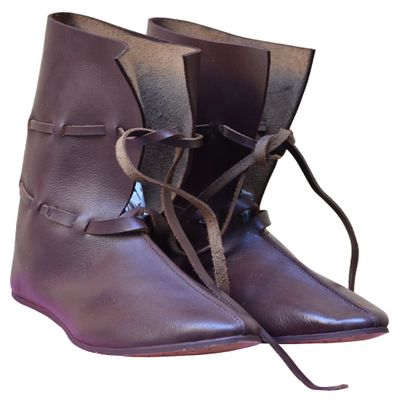 Medieval Leather Shoe Brown Renaissance Boots Long with Leather Laces ABS (Brown, 8)