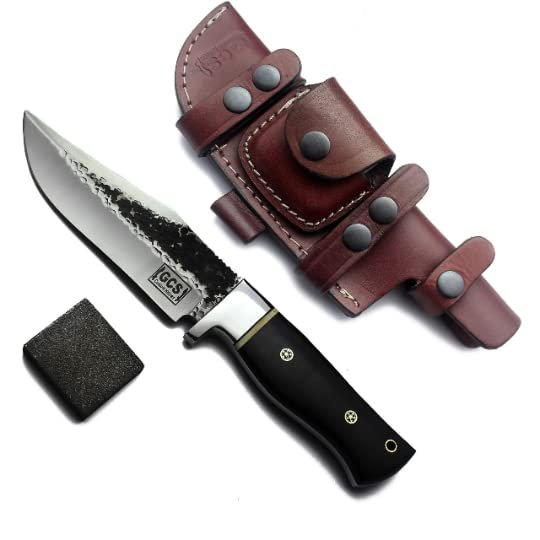 GCS Handmade D2 Steel Hunting Knife Full Tang Micarta Handle Hunting Knife with Right Hand Front Belt and Left Hand Scout Carry Buffalo Leather Sheath for Survival EDC GCS 236