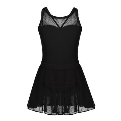 FEESHOW Girls Gymnastics Camisole Leotard with Chiffon Wrap Skirt Ballet Tutu Dress Dance wear Outfit 3-4 Sleeveless Black