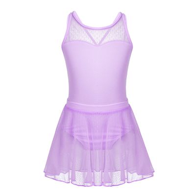 FEESHOW Girls Gymnastics Camisole Leotard with Chiffon Wrap Skirt Ballet Tutu Dress Dance wear Outfit 3-4 Sleeveless Lavender