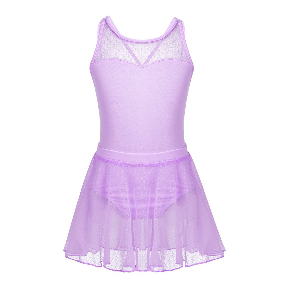 FEESHOW Girls Gymnastics Camisole Leotard with Chiffon Wrap Skirt Ballet Tutu Dress Dance wear Outfit 3-4 Sleeveless Lavender