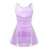 FEESHOW Girls Gymnastics Camisole Leotard with Chiffon Wrap Skirt Ballet Tutu Dress Dance wear Outfit 3-4 Sleeveless Lavender view 2