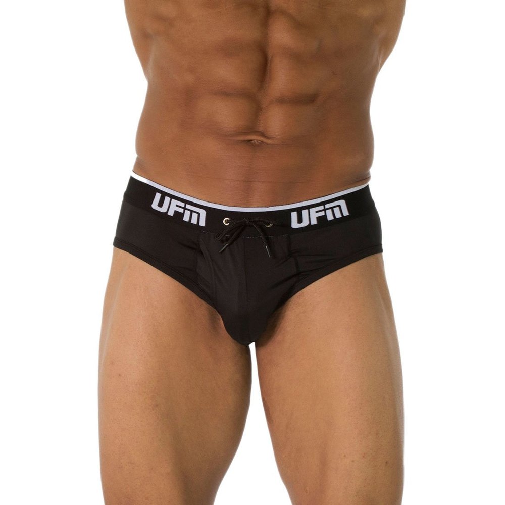 UFM Mens Polyester Brief w/Patented Adj. Support Pouch Underwear for Men Black 31-34