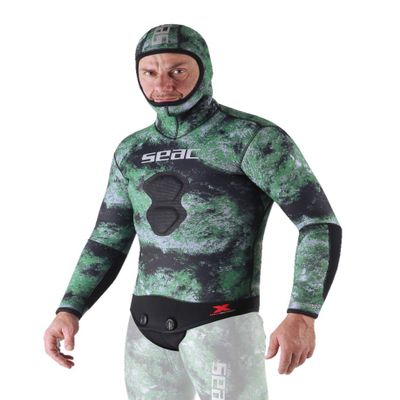 SEAC Ghost, Jacket in 7 mm Ultrastretch Neoprene with Incorporated Hood for Freediving and Spearfishing, camo Green, Large
