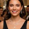 Aukmla Rhinestones Bridal Jewelry Set for Wedding Silver Crystal Bridal Necklaces and Earring Sets Jewelry Accessories for Women (Set of 3) view 2