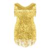 YONGHS Women Sparkly Sequins Tassels Fringe Sleeveless Leotard Dress Latin Tango Samba Dance Wear Gold Large view 4