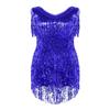 YONGHS Womens Sexy Latin Dance Shiny Stage Performance Costume 1920s Sequins Fringe Flapper Dresses Royal Blue Large view 4