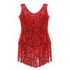 YONGHS Women Sparkly Sequins Tassels Fringe Sleeveless Leotard Dress Latin Tango Samba Dance Wear Red X-Large view 4